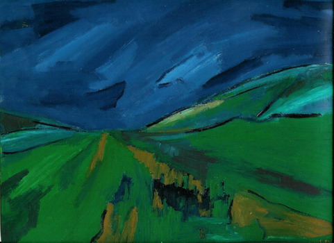 Landschaft bei Pforzheim, Levrai 1977. Gemälde. Landschaftsgemälde.